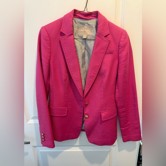 Barbiecore Banana Republic Pink Blazer Gold Button Cotton preppy coquette 0 - Picture 6 of 7